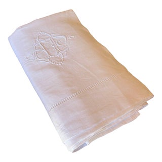 Antique French Linen Sheet With Openwork Ladder Stitch Monogrammed White Trousseau Sheet Romantic French Bedding For Sale