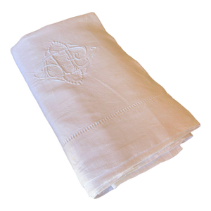 Antique French Linen Sheet With Openwork Ladder Stitch Monogrammed White Trousseau Sheet Romantic French Bedding