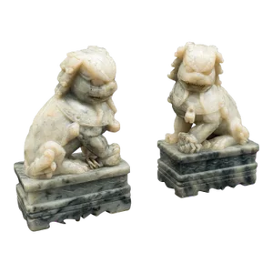 1900's Pair of Antique Oriental Soapstone Dog Bookend