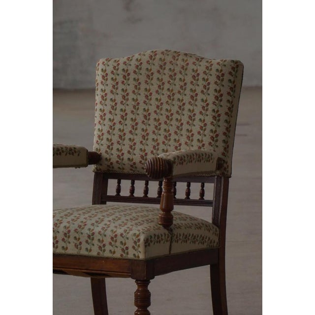 Danish Modern Armchair in Turned Wood with Floral Upholstery, Early 20th Century, 1930s For Sale - Image 4 of 18