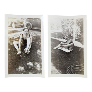 Early 20th Century Silly Man in Swimsuit Snapshot Photograph - A Pair