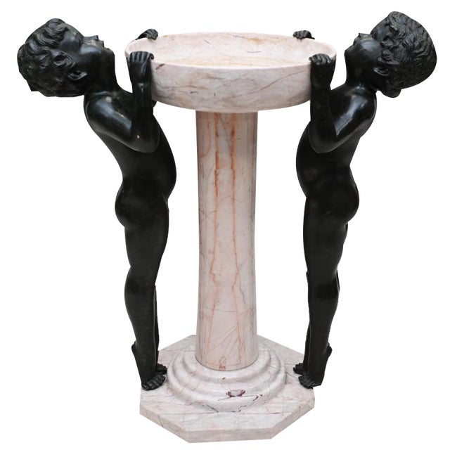 Art Deco Water Font Bird Fountain in Marble and Bronze, 1930s For Sale