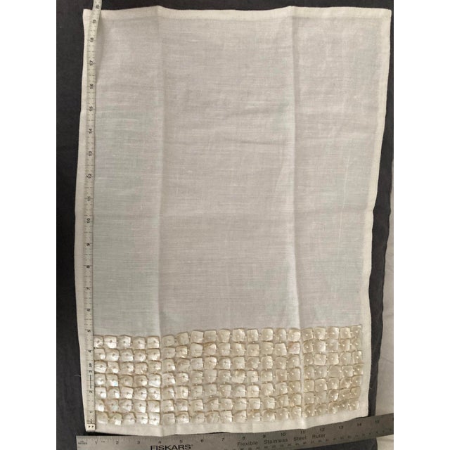 Contemporary Mother of Pearl Embellished Linen Contemporary Guest Towels (Set of 2) For Sale - Image 3 of 4