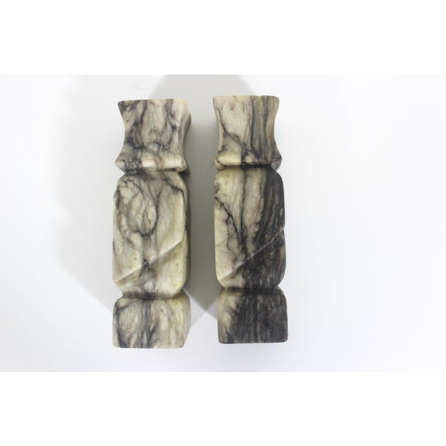 Antique Carved Italian Alabaster Candleholders a Pair For Sale - Image 11 of 17