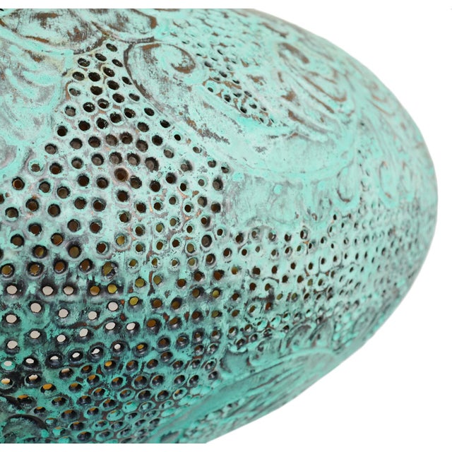 Balinese Boho Verdigris Copper Utan Pendant Light Medium For Sale In Los Angeles - Image 6 of 11