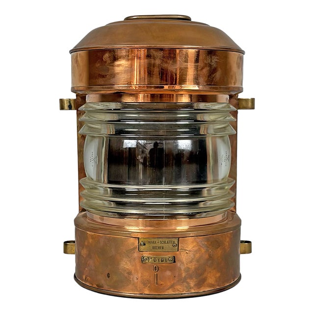 Mid-Century Modern German Naval Navigation Lantern in Copper with Fresnel Lens, 1950s For Sale