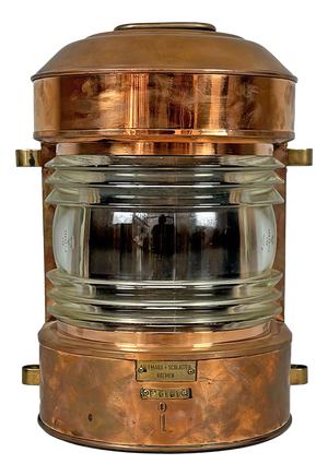 Mid-Century Modern German Naval Navigation Lantern in Copper with Fresnel Lens, 1950s