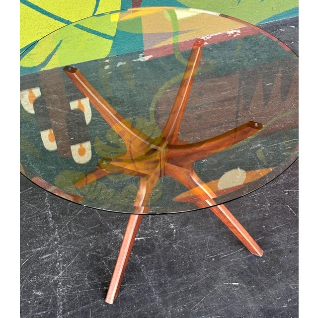 Mid Century Walnut Glass Occasional Table in the Style of Adrian Pearsall For Sale In Tampa - Image 6 of 7