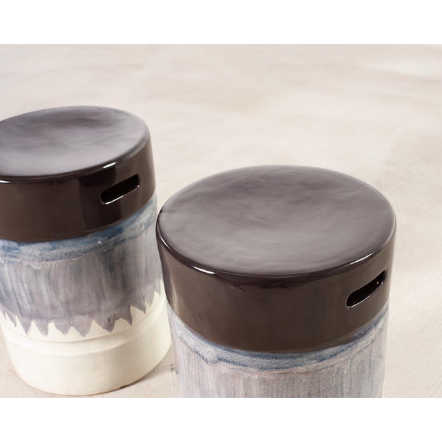 Ink Blue Set of Nine Glazed Terra Cotta Ceramic Stools or Drink Tables For Sale - Image 8 of 18