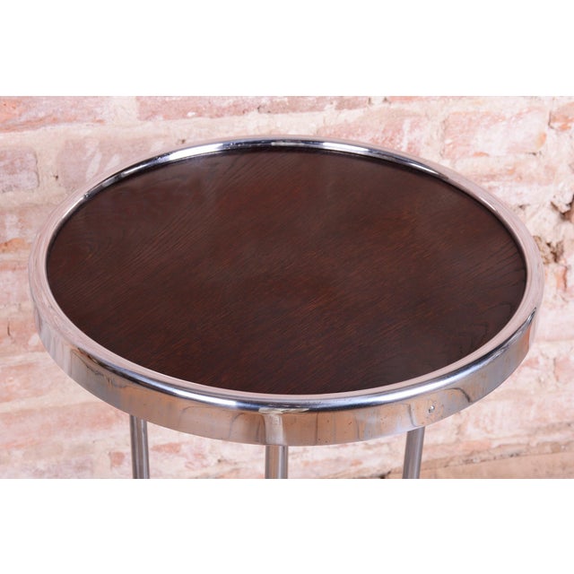 1930s Bauhaus Side Table in Chrome, Steel, and Lacquered Wood, Czech, 1930s For Sale - Image 5 of 8
