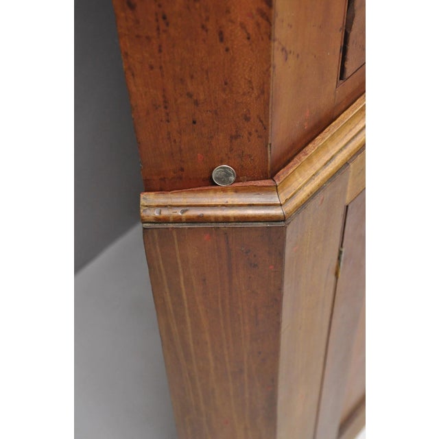 Antique Colonial Primitive Cherry Wood Glass Front Corner China Cabinet Cupboard For Sale - Image 10 of 18