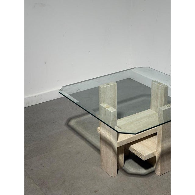 Travertine and Glass Coffee Table by Willy Ballez For Sale - Image 4 of 10
