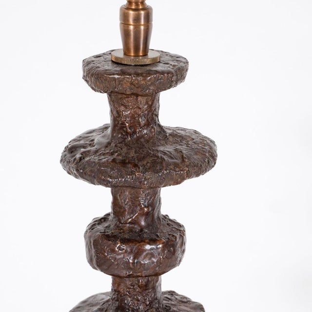 Turned Bronze Table Lamps by Claudio Gonzalez - a Pair For Sale - Image 10 of 11