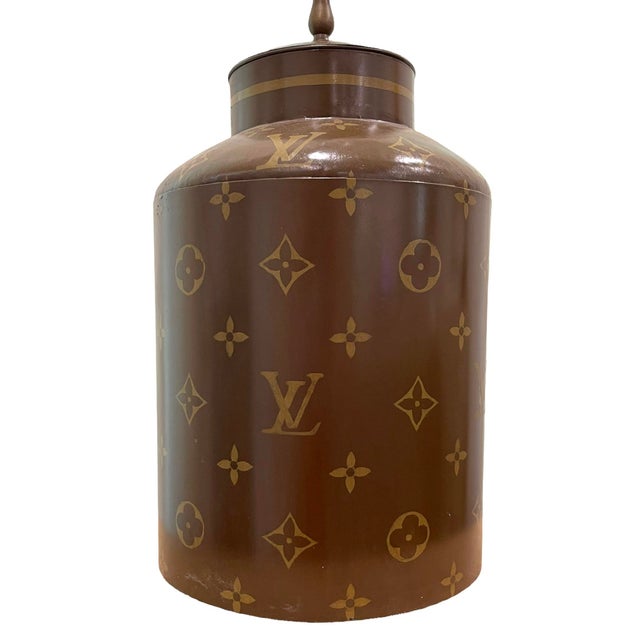 Louis Vuitton Hand Painted Tole Lamp and Shade For Sale In Miami - Image 6 of 12
