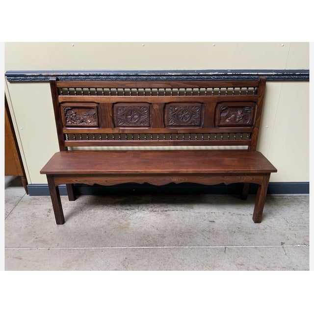 Wood Ancient Breton Bank in Oak, 1945 For Sale - Image 7 of 10