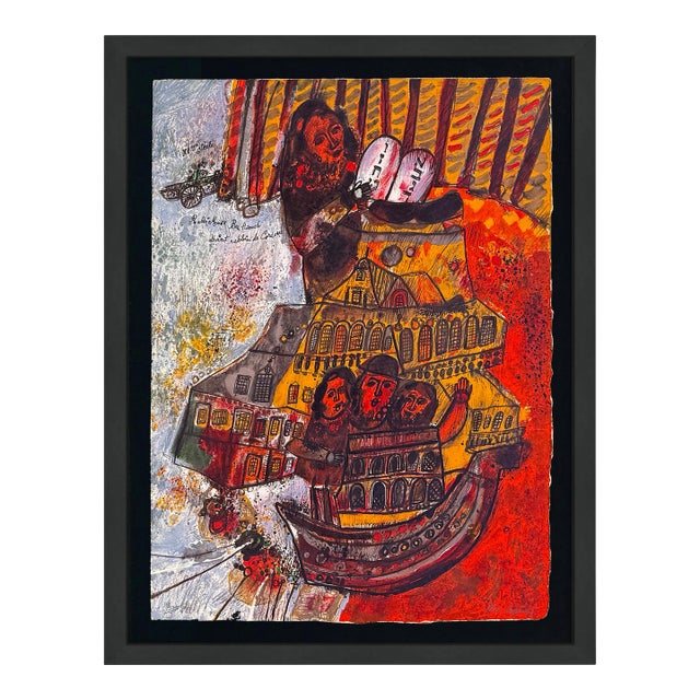 Theo Tobiasse, Rabbi Moise Ben Hanoch Becomes Rabbi of Cordone, Signed Lithograph, Framed, 1968 For Sale