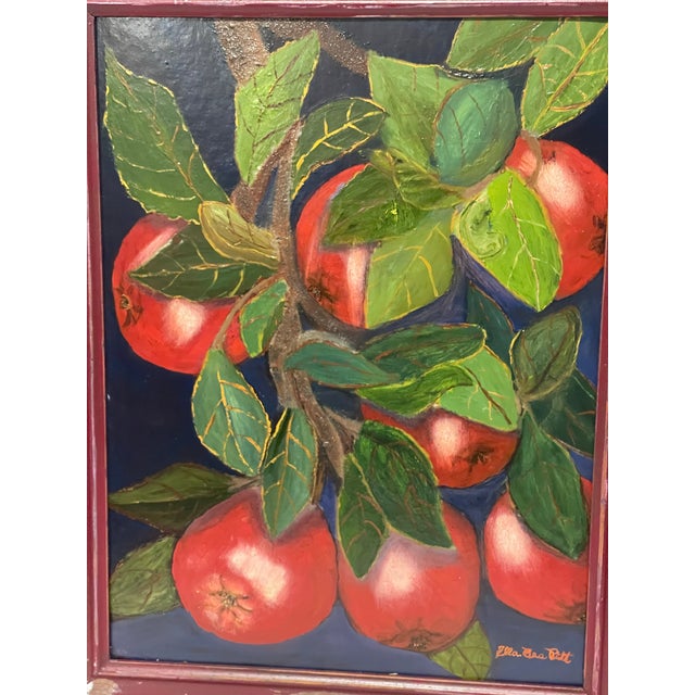 Mid 20th Century Mid 20th Century Rustic Apple Harvest Painting in Heavily Distressed Red Wood Frame For Sale - Image 5 of 11