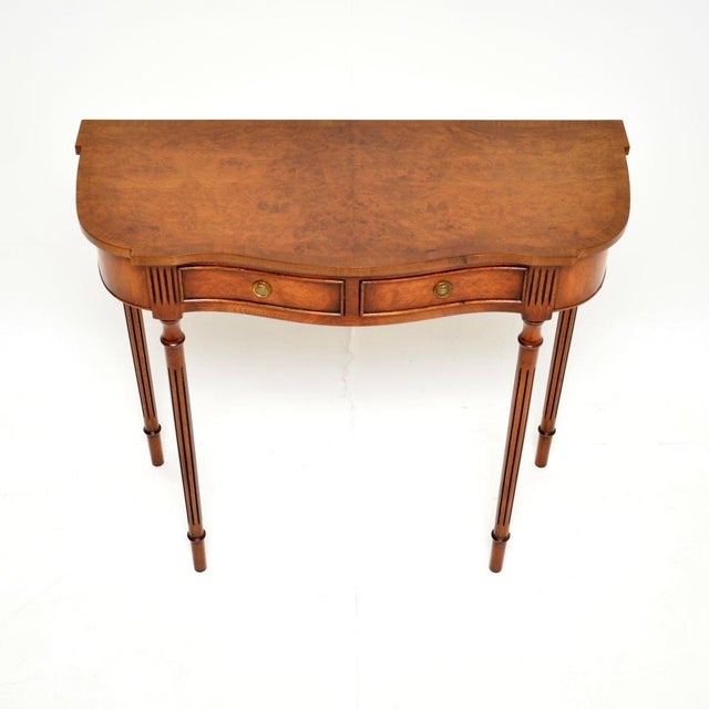 1950s Antique Regency Style Burr Walnut Console Table, 1950 For Sale - Image 5 of 11