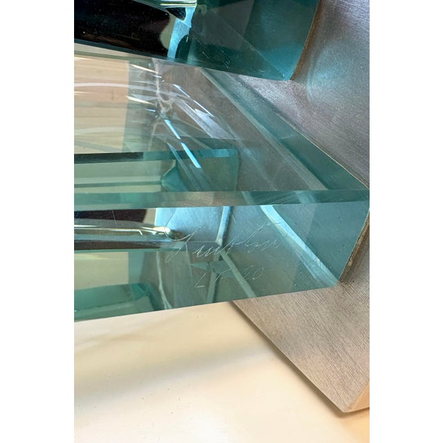 Postmodern John Gilbert Luebtow Signed Abstract Postmodern Glass Sculpture on Metal Base For Sale - Image 3 of 9