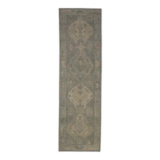 Turkish Oushak Runner Rug in Olive, Taupe & Teal Tones Handwoven Wool 2'9" X 9'4" For Sale