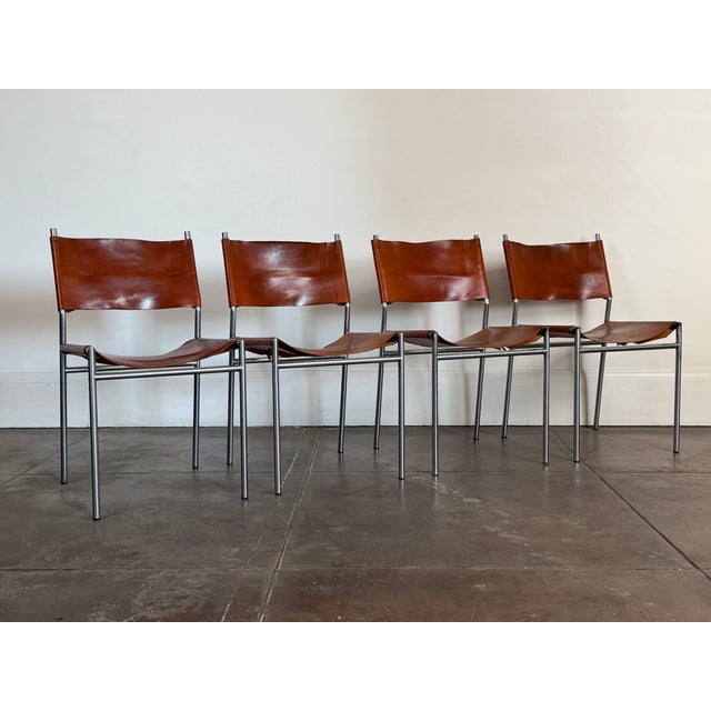 1960s Martin Visser Patinated Leather Dining Chairs For Sale - Image 10 of 18