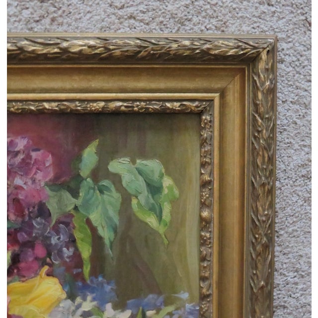 Still Life Oil Painting Flowers Floral Mid Century Modern 1950 by Carola Rust For Sale - Image 4 of 5