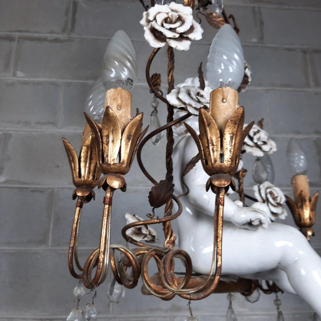 Antique Chandelier in Ceramic and Iron, 1950s For Sale - Image 16 of 18