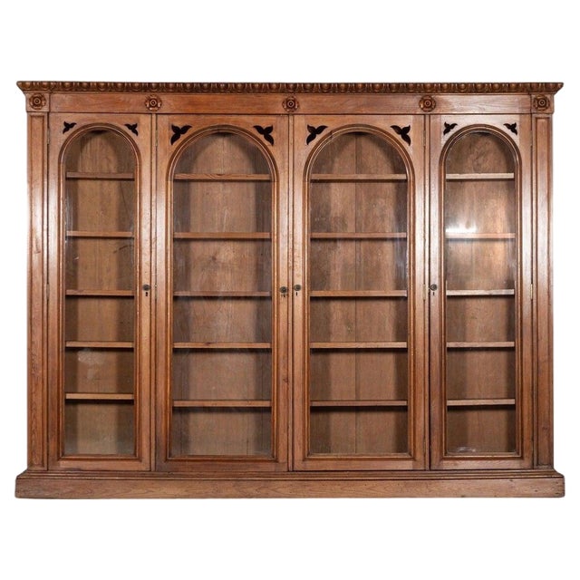 19th Century English Pine Arched Glazed Bookcase, 1870s For Sale