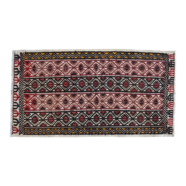 Hand-Woven Braided Small Rug Turkish Kilim Jajim Boho Doormat- 21″ × 39″ For Sale