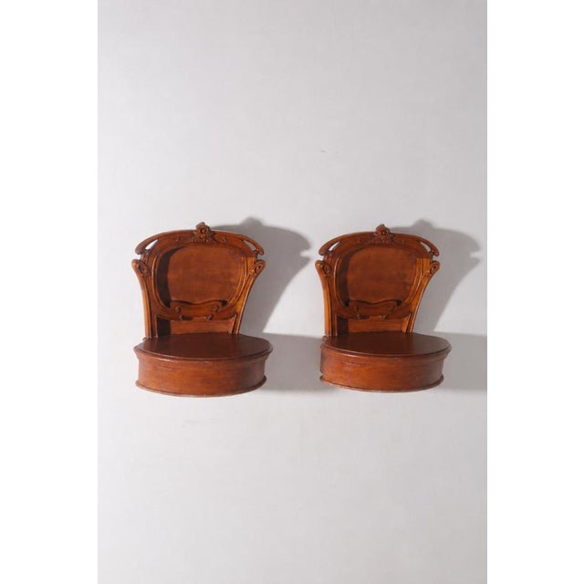 Italian Art Deco Wall-Mounted Bedside Tables with Floral Inlays, 1930, Set of 2 For Sale - Image 11 of 11
