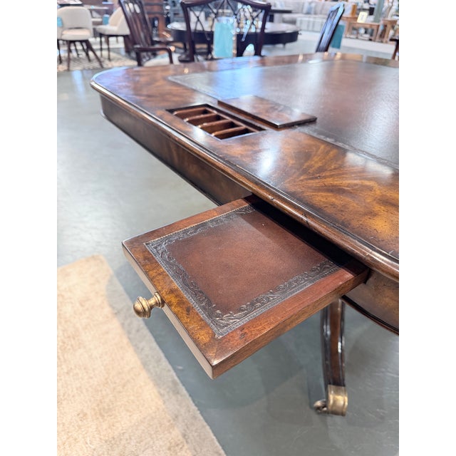 Late 20th Century Late 20th Century Regency Style Burled Walnut Leather Top Game Table For Sale - Image 5 of 10