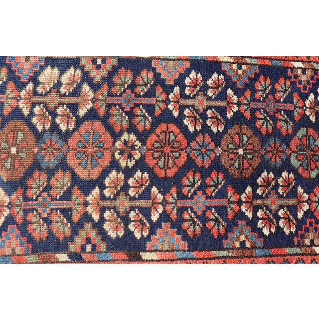 Early 20th Century Antique Persian Kurdish Rug With Diamond Medallion and Deep Navy Field 3'8 X 6'10 For Sale - Image 5 of 13