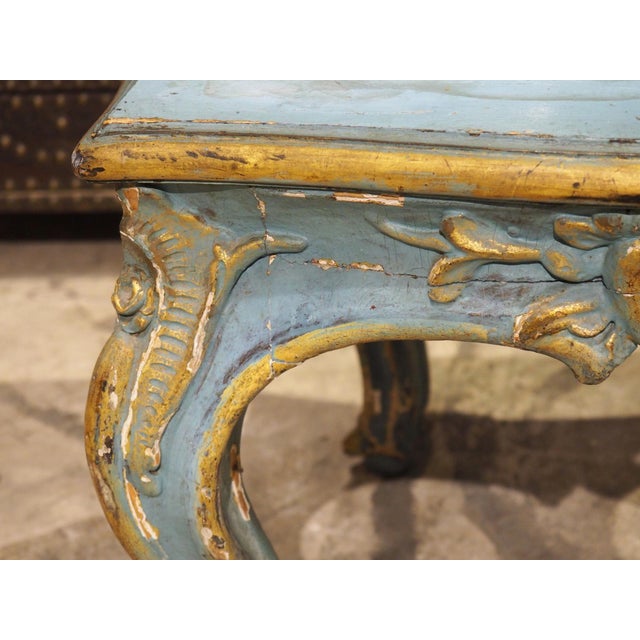 Antique Italian Blue Painted and Parcel Gilt Wooden Tabouret Stool, C. 1850 For Sale - Image 4 of 18