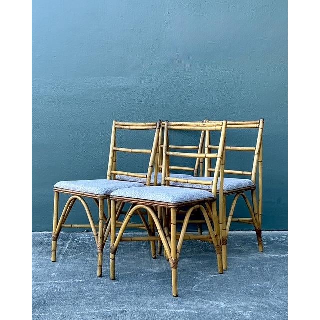 Wood Vintage Boho Woven Rattan Game Table and Chairs - Set of 5 For Sale - Image 7 of 12