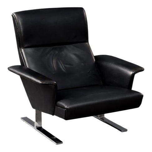 Mid-Century Modern Danish Black Leather Lounge Chair by Georg Thams for A/S Vejen Polstermöbelfabrik, 1960s For Sale