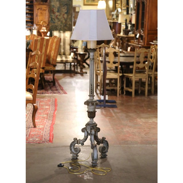 Mid-19th Century Italian Carved Polychrome Wood Floor Lamp With Scroll Base For Sale - Image 10 of 10