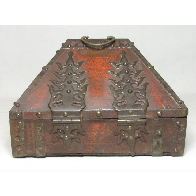 Antique Indian Iron Bound and Lacqured Dowry or Jewelry Box For Sale - Image 11 of 12