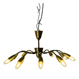 Brass 10-Arm Chandelier, 1950s For Sale