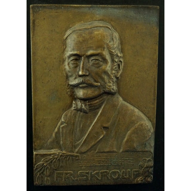 20th Century Bronze Plaque Portrait of František Škroup by Antonín Popp, Paris, 1912 For Sale - Image 6 of 18