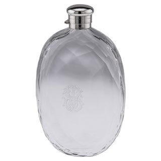 19th Century English Victorian Solid Silver and Glass Huge Hip Flask, 1874 For Sale