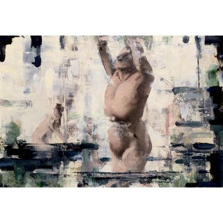 Eakins by Matthew Saba | Oil Painting of abstract figures in a blurred background For Sale
