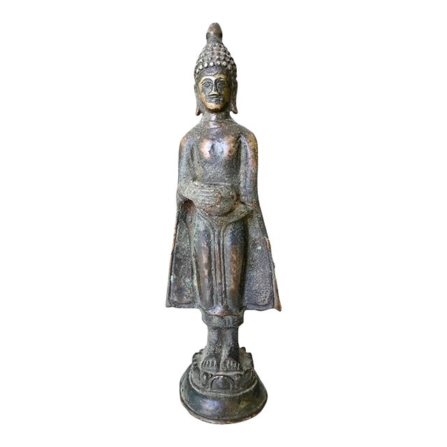 Small Antique Thai Bronze Healing Medicine Buddha Figure Statue For Sale