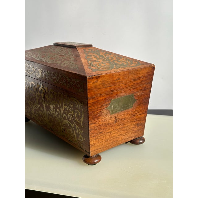 Mid 19th Century Napoleon III Rosewood Tea Caddy With Brass Boule Detal For Sale In Houston - Image 6 of 12
