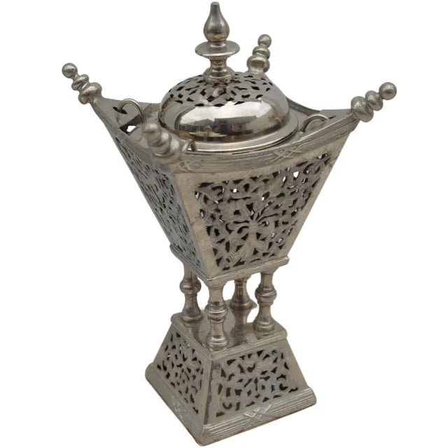 Moroccan Vintage Moroccan Handcrafted & Engraved Silver Incense Burner For Sale - Image 3 of 8