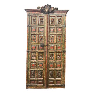 Spanish Renaissance Sacristy Cabinet in Walnut with Stylized Acanthus Leaf Polychrome Decoration, Spain, 1600 For Sale
