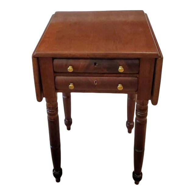 19th Century American Federal Period Sheraton Mahogany Drop Leaf Pembroke Work Table For Sale