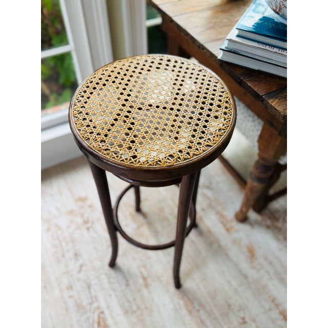 Pair of Vintage Thonet Style Bentwood and Straw Barstools For Sale - Image 11 of 12