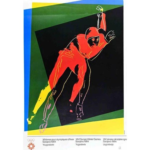 Vintage offset poster realized after Andy Warhol in occasion of the 14° Olympic Winter Games of Sarajevo (1984). A...