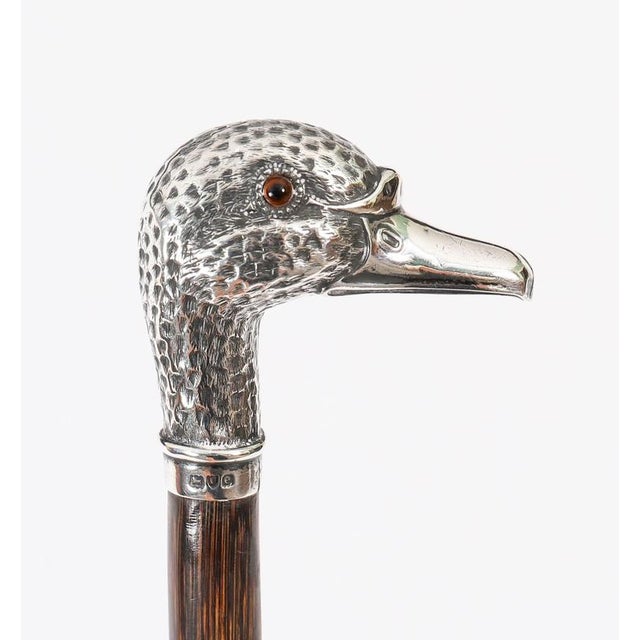 Antique Walking Stick Cane Silver Duck Head Handle, 1890s For Sale - Image 13 of 16
