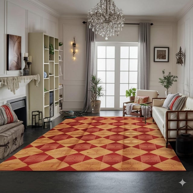 Contemporary 6x9 Opulent Classic Coral Diamond Contemporary Handknotted Afghan Wool Rug For Sale - Image 3 of 7